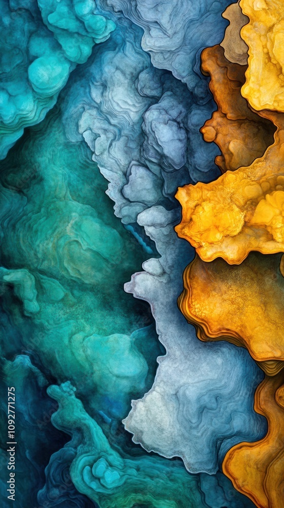 Obraz premium Abstract fluid art with vibrant blue and orange swirls creates a dynamic visual flow, AI