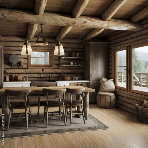 interior design of a rustic log cabin