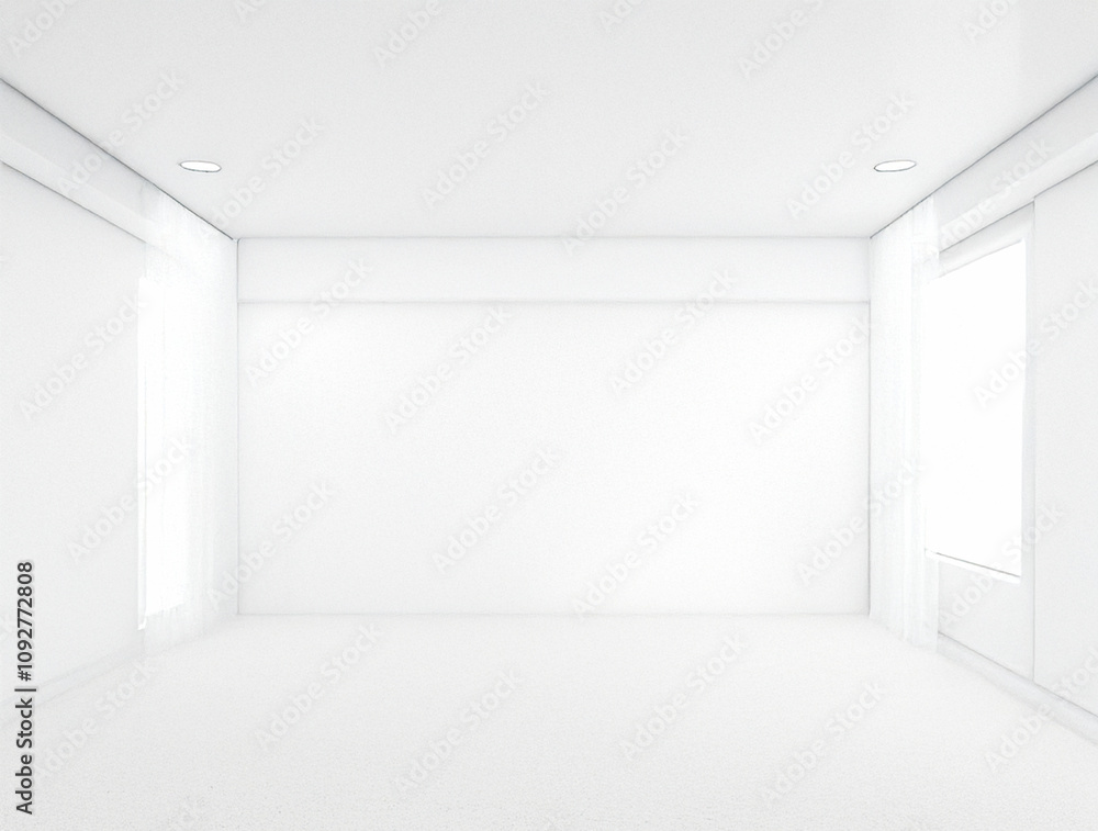 Empty Bright White Room with Large Windows