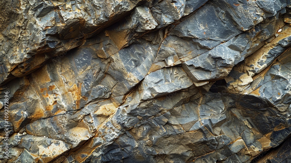 A close up of a rough, weathered rock face. A close up of a rough, weathered rock face.