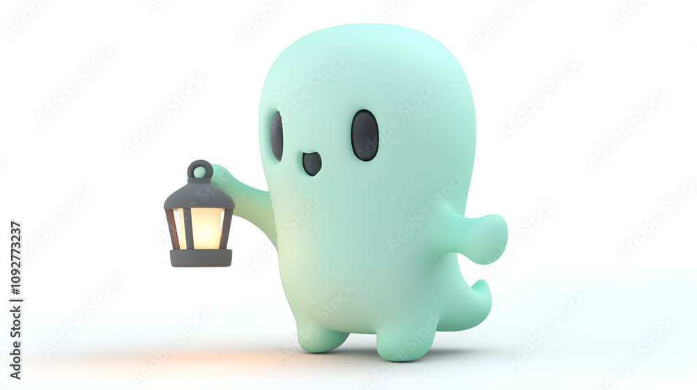 Adorable 3D Render of Cute Ghost Holding Lantern - Halloween Digital Art Adorable 3D Render of Cute Ghost Holding Lantern - Halloween Digital Art