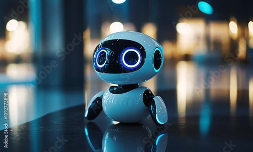 Wallpaper Mural Futuristic Small Robot with Bright Blue LED Eyes on Dark Surface Torontodigital.ca