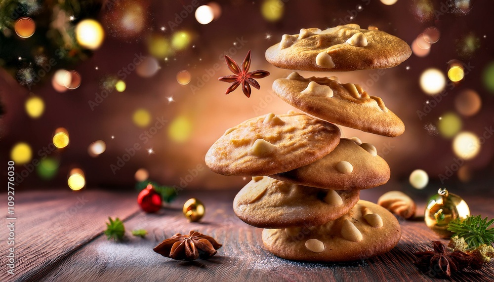 cookies flying christmas background,copy text space cookies flying christmas background,copy text space