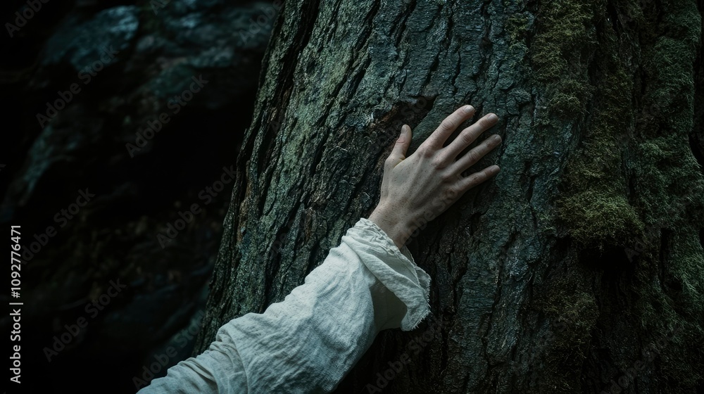 Fototapeta premium Tree Connection Hands on Bark