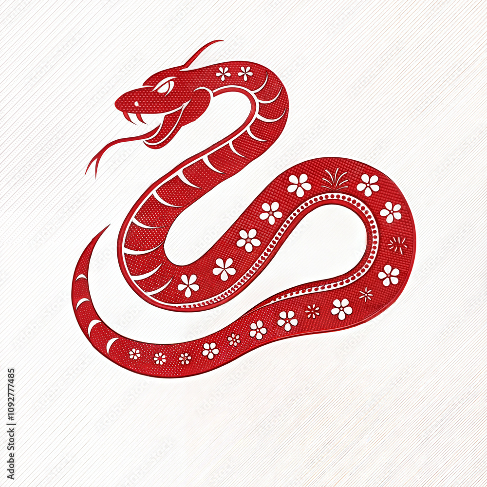 Red decorative snake illustration with floral patterns Red decorative snake illustration with floral patterns