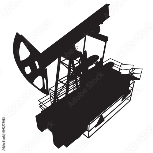 Oil pump icon silhouette. Oil pump symbol. Vector illustration. Silhouette Oil pump jack black icon isolated on white background. Isometric view