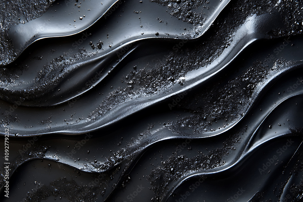Sleek black rubber surface with textured waves and granules, creating dynamic visual effect. Ideal for backgrounds or abstract designs Sleek black rubber surface with textured waves and granules, creating dynamic visual effect. Ideal for backgrounds or abstract designs