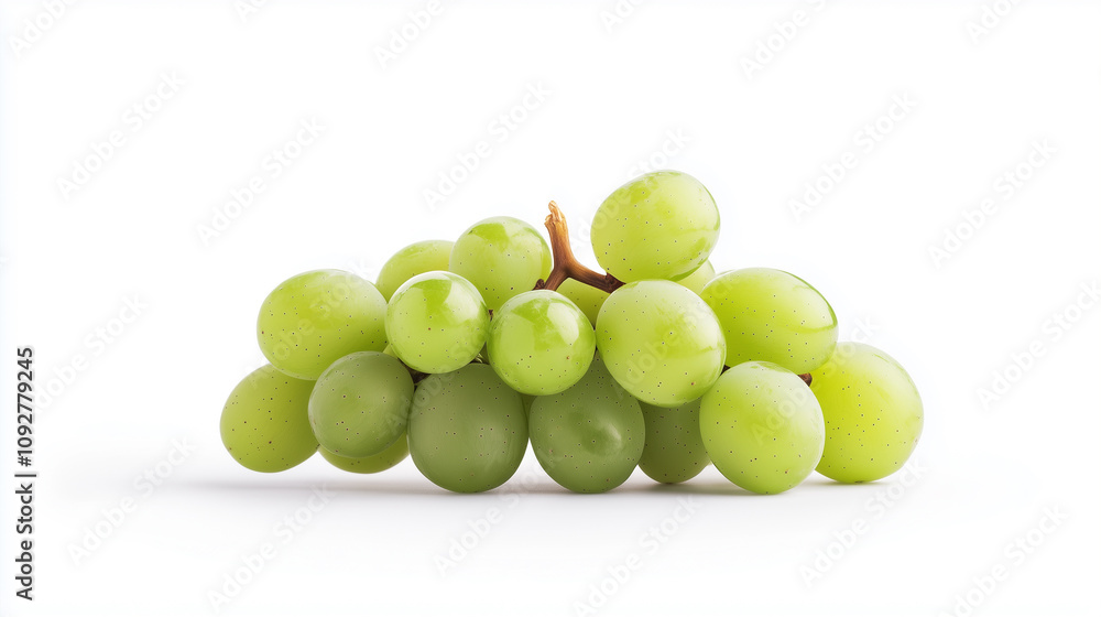 Fresh green grapes are arranged beautifully against clean white background. Fresh green grapes are arranged beautifully against clean white background.