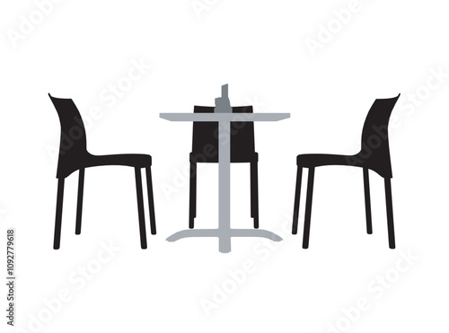 Set of chairs and table silhouette for restaurants and cafes. Simple interior objects for eating. Vector illustration