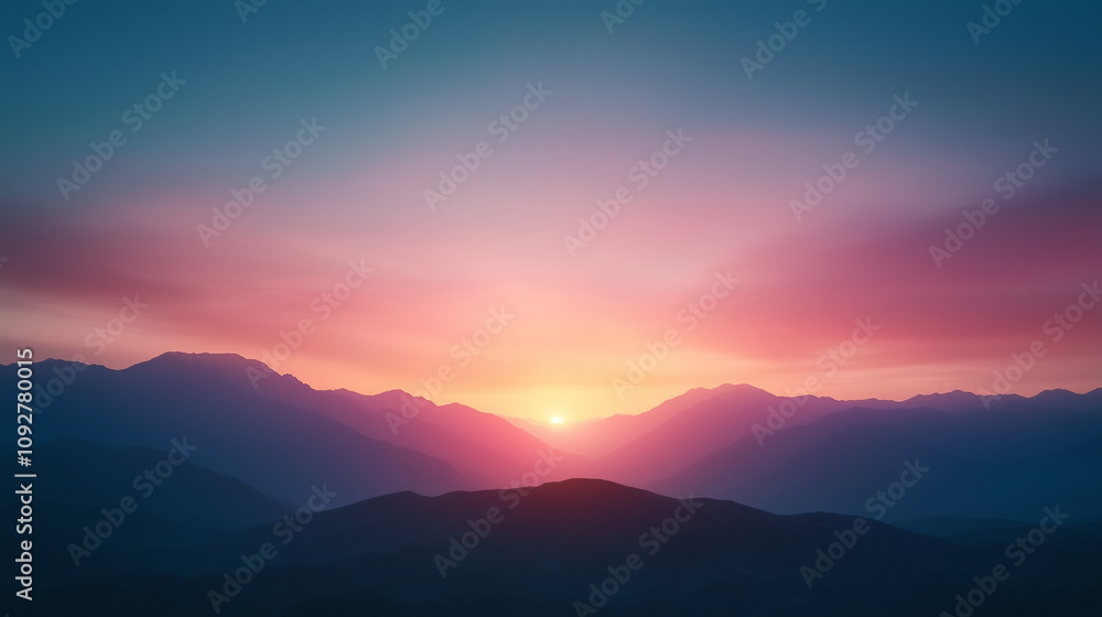 breathtaking sunset over mountain ranges, showcasing vibrant colors and serene beauty. soft hues of pink and orange blend seamlessly into blue sky, creating tranquil atmosphere. breathtaking sunset over mountain ranges, showcasing vibrant colors and serene beauty. soft hues of pink and orange blend seamlessly into blue sky, creating tranquil atmosphere.