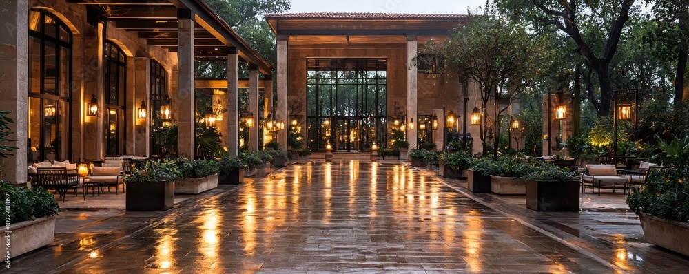 Fototapeta premium Festive lighting celebration outdoor plaza seasonal event urban environment evening view majestic concept