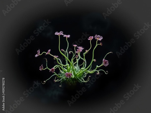 Blooming tendrils bursting through dark matter, glowing, surreal, abstract flower