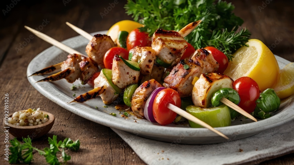 chicken meat and vegetable skewers chicken meat and vegetable skewers