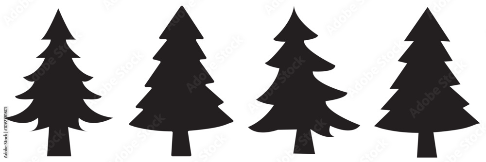 Fototapeta premium Pine tree silhouette collection on white background.Spruce tree silhouette set