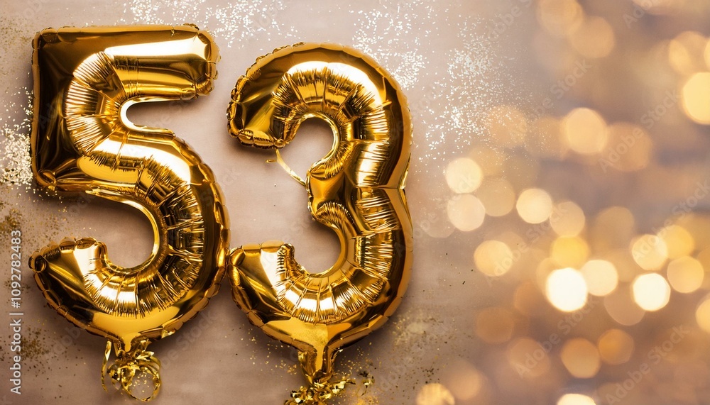 Number 53 golden balloons with copy space Number 53 golden balloons with copy space