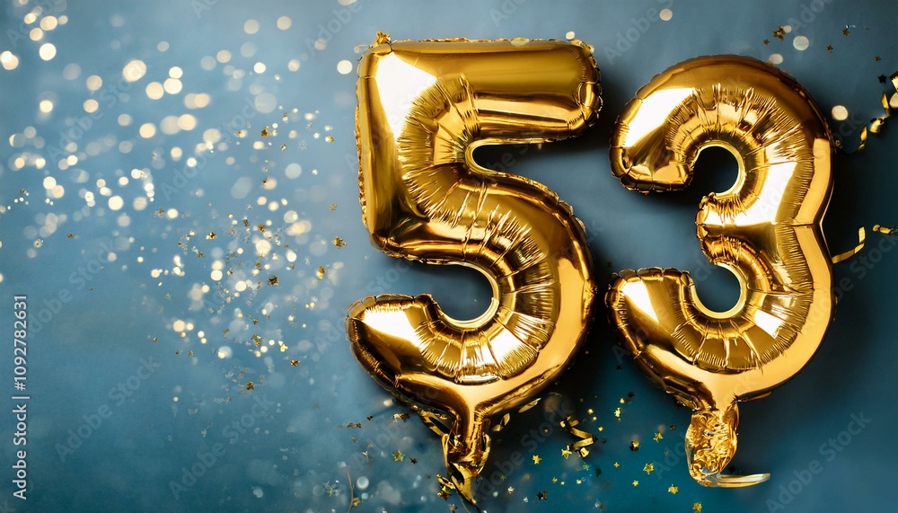 Number 53 golden balloons with copy space Number 53 golden balloons with copy space