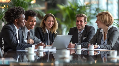 Team members collaborate during a productive meeting in a modern office environment