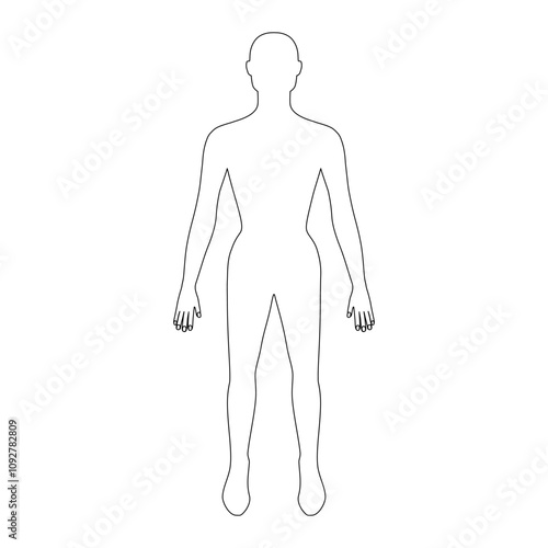 Fashion woman full length template bald figure silhouette front view, vector illustration isolated on white background
