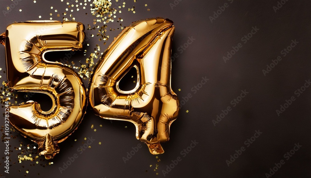 Number 54 golden balloons with copy space Number 54 golden balloons with copy space