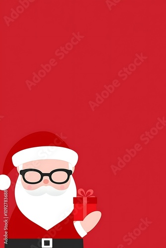 Whimsical Santa Claus with Gift on Red Background