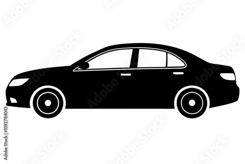 Classic sedan car illustration in black and white silhouette