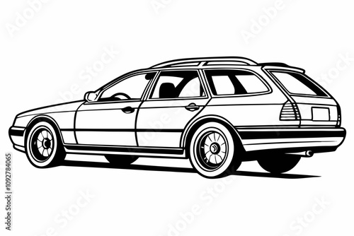 Classic sedan car illustration in black and white silhouette