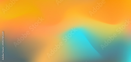 Abstract vibrant digital watercolor orange, turquoise blue and gray colors mesh gradient background. Trendy colorful liquid wavy yellow and aquamarine print for ui design, banner, business poster
