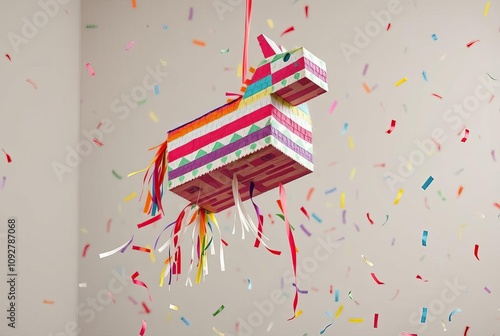 _ . Hovering pinata with confetti-based lift ;