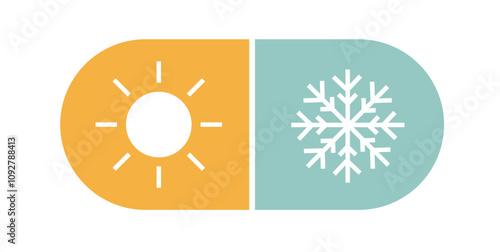 Cold hot icon ui buttons vector simple line stroke outline graphic illustration set, heat freeze conditioner mode snowflake and sun sign symbol pictogram, summer winter element image clip art
