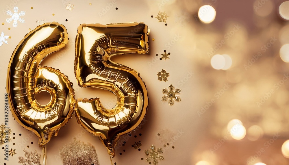 Number 65 golden balloons with copy space Number 65 golden balloons with copy space