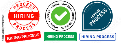 Hiring process job resume applicant work waiting list outsourcing corporate company hire career interview stamp colorful badges emblem sticker seal banner design icon set collection