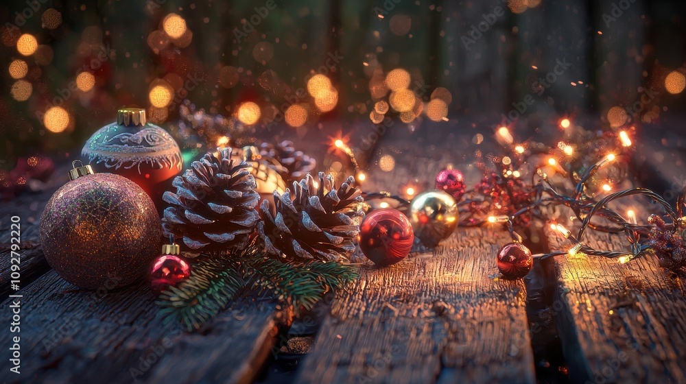 Christmas concept on wooden table. Selective focus