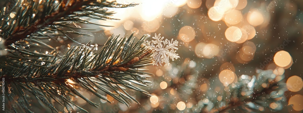 Snowflake on a Christmas tree branch. Selective focus. Snowflake on a Christmas tree branch. Selective focus.