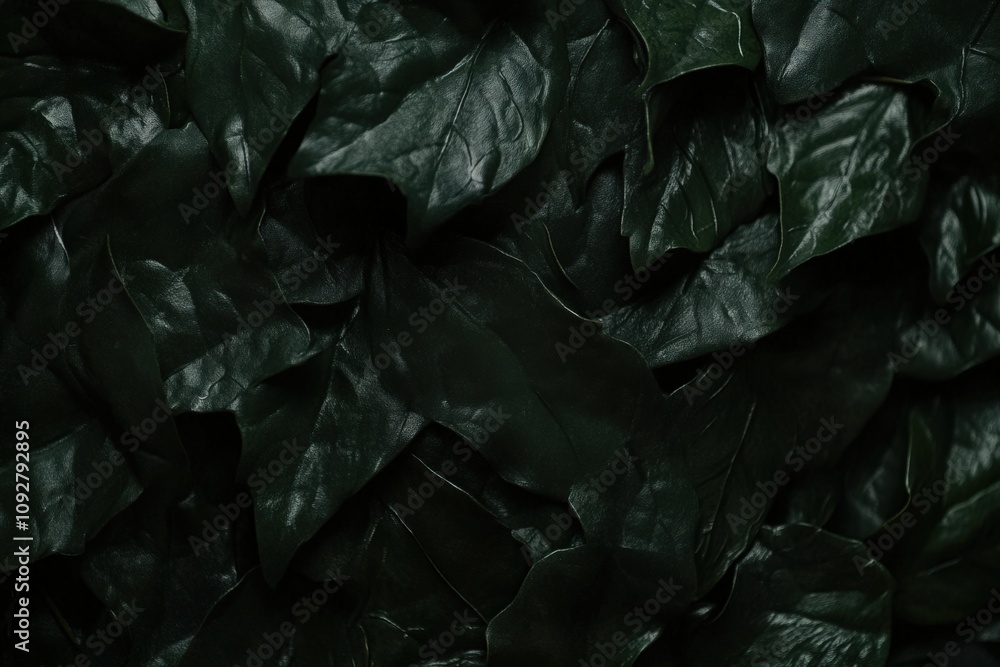 Dark moody textured background of lush, deep green leaves, perfect for design projects needing a natural, organic feel. Dark moody textured background of lush, deep green leaves, perfect for design projects needing a natural, organic feel.