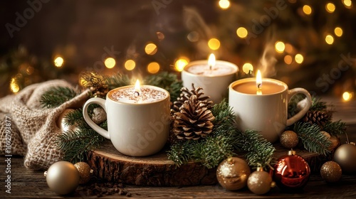 Wallpaper Mural Cups of cocoa on the table Christmas concept. Selective focus Torontodigital.ca