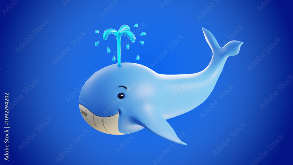 illustration of a whale cartoon. Cute whale cartoon isolated on Blue background. 3D rendering illustration. illustration of a whale cartoon. Cute whale cartoon isolated on Blue background. 3D rendering illustration.
