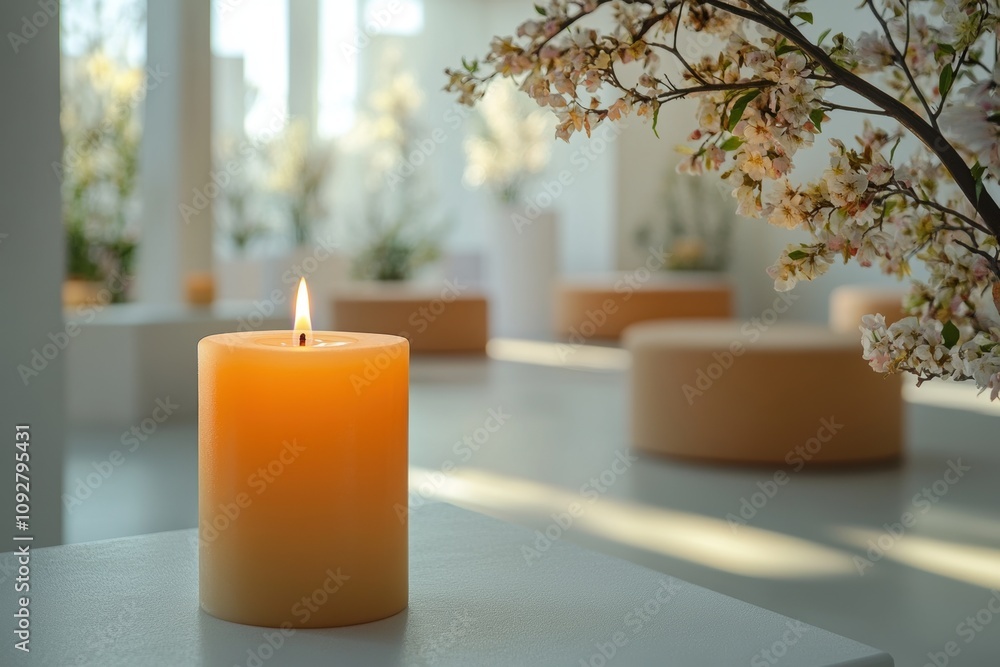 religious symbolism, a modern chapel with minimalist decor features a simple candle symbolizing jesus as the light of the world in peaceful surroundings religious symbolism, a modern chapel with minimalist decor features a simple candle symbolizing jesus as the light of the world in peaceful surroundings