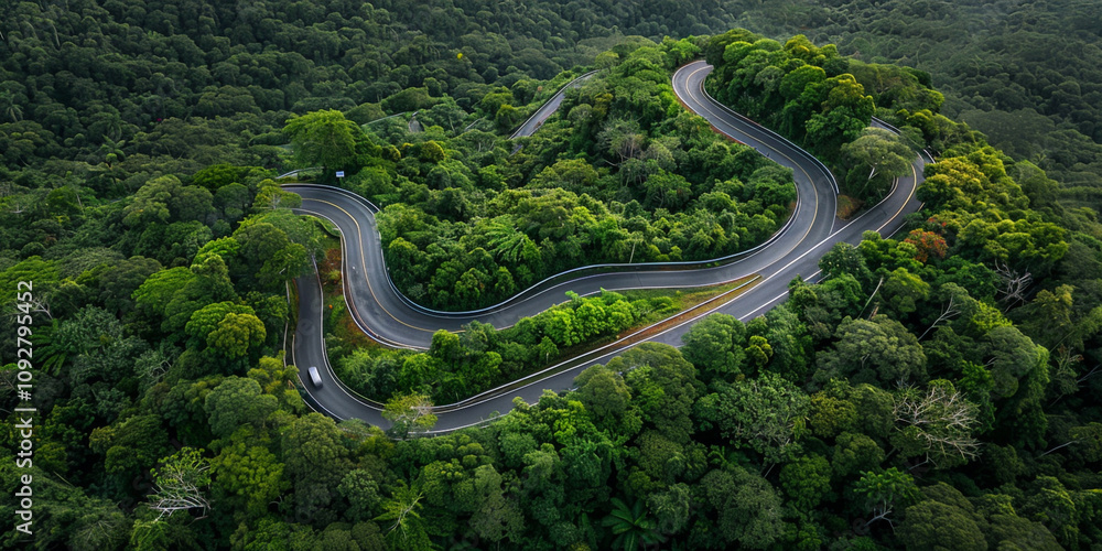 A winding road in the middle of a forest
A winding road in the middle of a forest