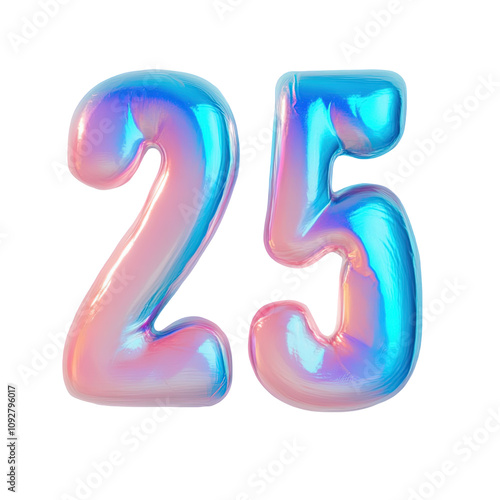 Number 25 Twenty Five Holographic Colorful Abstract 3D Illustration Number Twenty Five Isolated On White Background Anniversary Birthday Party Celebration Design Element Numeral 25 Two Five Shiny