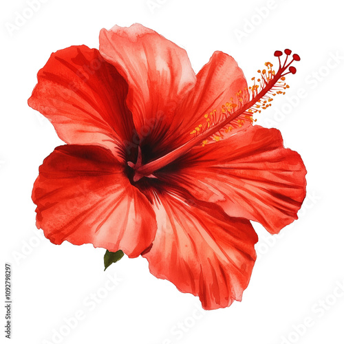 Obraz na płótnie A bold watercolor depiction of a hibiscus flower with vibrant red petals. w salonie