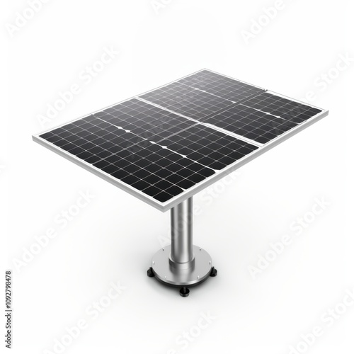 Solar panels on white background, mounted on metal stand photo