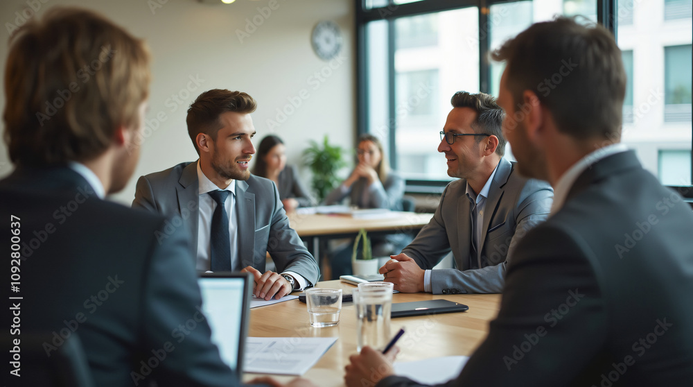 A Team of Dedicated Professionals Engaged in a Strategic Discussion in a Sophisticated High-Rise Office, Focused on Key Business Decisions A Team of Dedicated Professionals Engaged in a Strategic Discussion in a Sophisticated High-Rise Office, Focused on Key Business Decisions