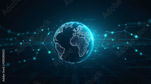 A glowing Blue Holographic Globe Floating Against a Dark, Futuristic Background, Representing Global Connectivity, Data Flow, and Cutting-Edge Cyber Technology