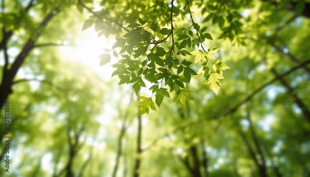 Lush Green Forest Canopy Sunlight Through Leaves Spring Nature Scene Lush Green Forest Canopy Sunlight Through Leaves Spring Nature Scene