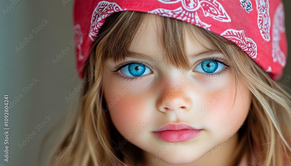 Girl gazes directly at the camera with vibrant blue eyes and a playful expression Girl gazes directly at the camera with vibrant blue eyes and a playful expression