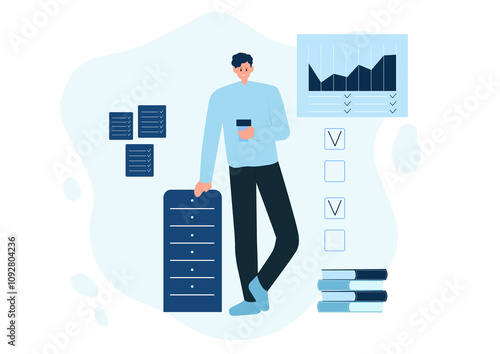 Business team. Vector illustration in simple flat style of diverse cartoon young men and women in office outfits. Isolated on background