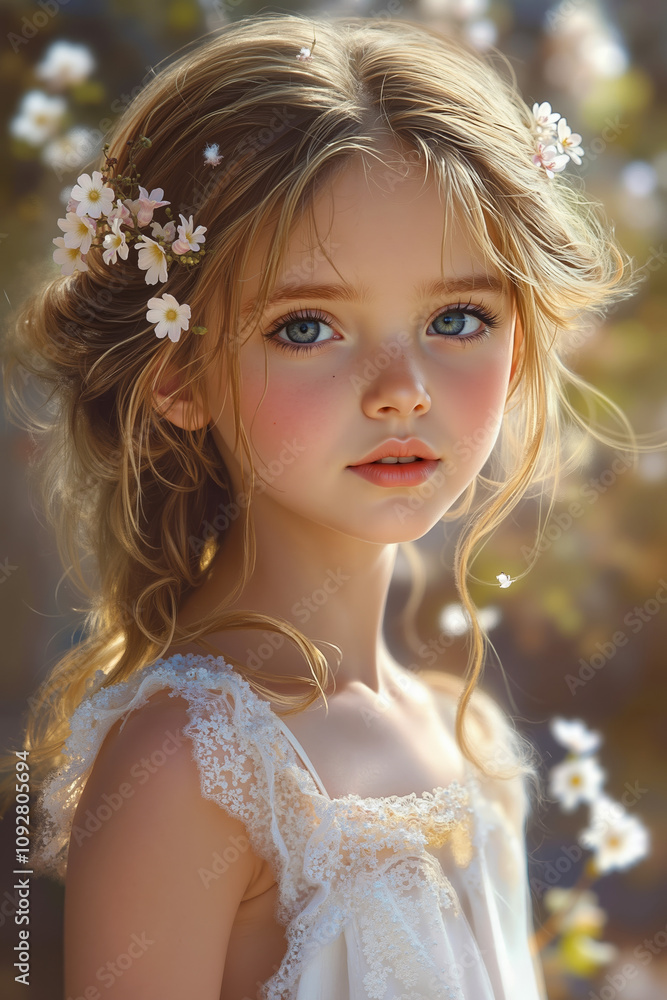 A little girl with a flower crown on her head A little girl with a flower crown on her head