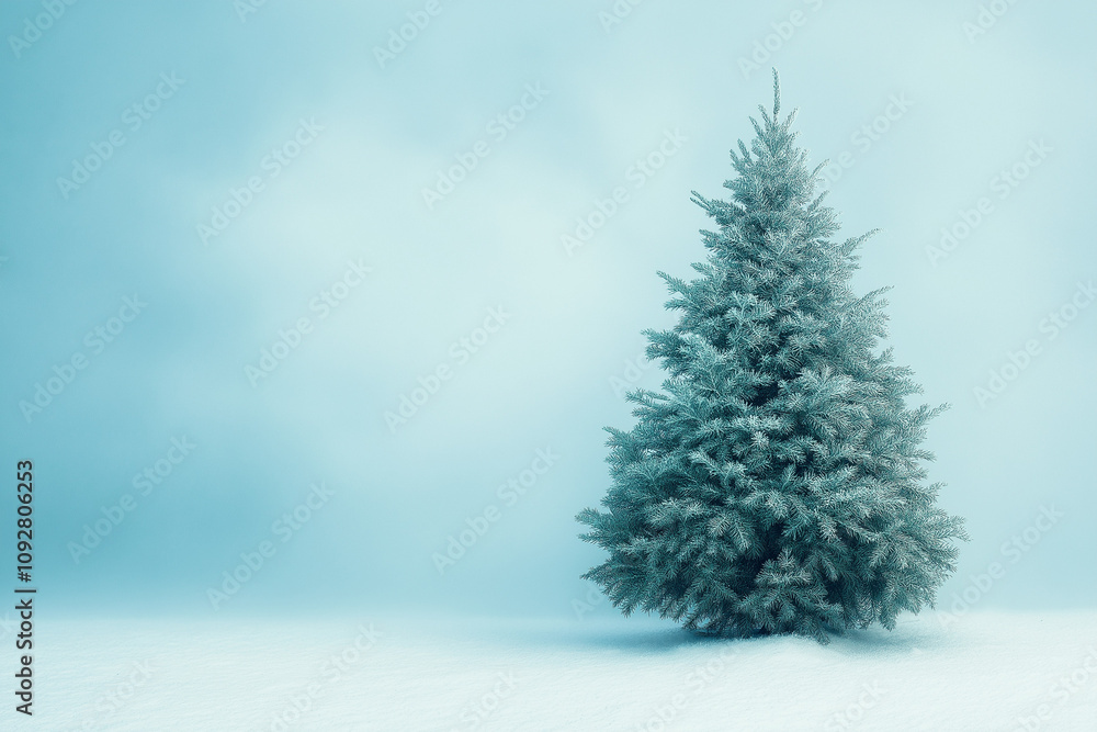 A frozen Christmas tree shrouded in fog, with icy branches and a mystical, ethereal atmosphere. A frozen Christmas tree shrouded in fog, with icy branches and a mystical, ethereal atmosphere.