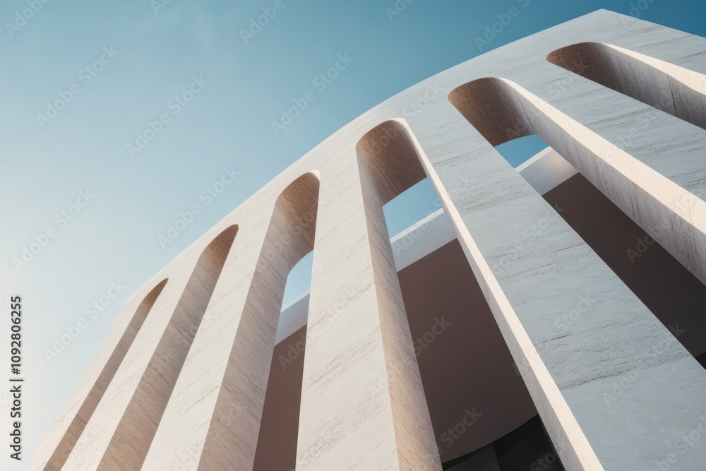 Fototapeta premium 美しい建築物の曲線が青空に映える日中の風景