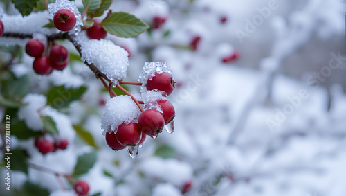 Berry under snow and ice after icy rain photo